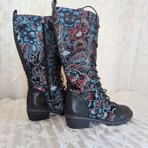 Gorgeous Lace-up Tapestry Riding Boots